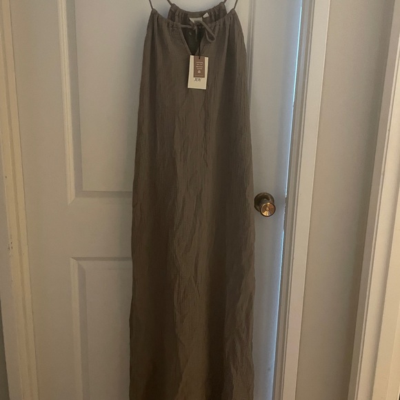 NWT ASOS Taupe Cheesecloth Sleeveless Tie Front Maxi Dress - Picture 2 of 6